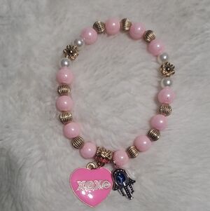 Pink Beaded Bracelet with Charms